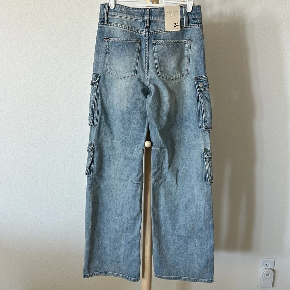 Alice + Olivia Light Blue Wide Leg Cargo Jeans sz 24 - Picture 8 of 12